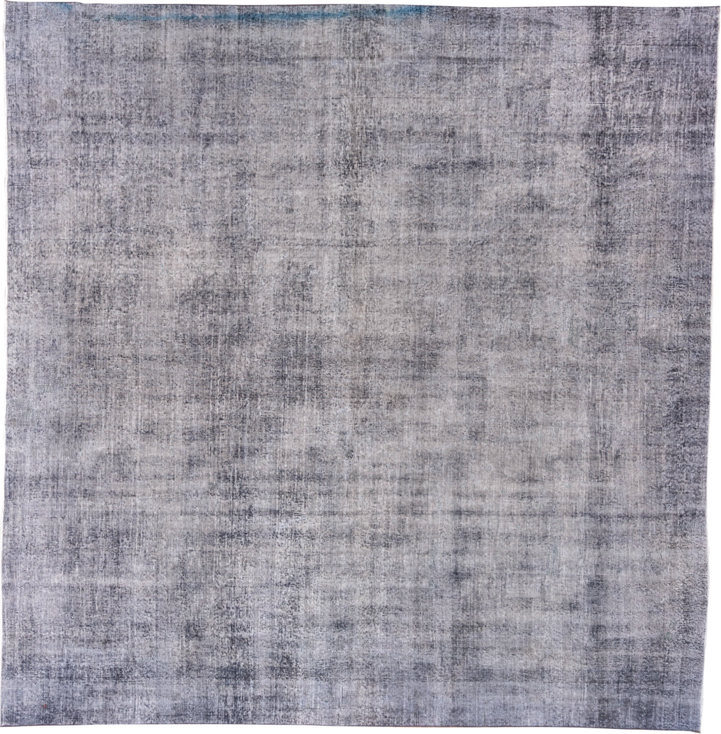 10' x 10' one-of-a-kind handmade vintage Overdyed large size rug. Color palette: blue, dark gray, gainsboro, gray