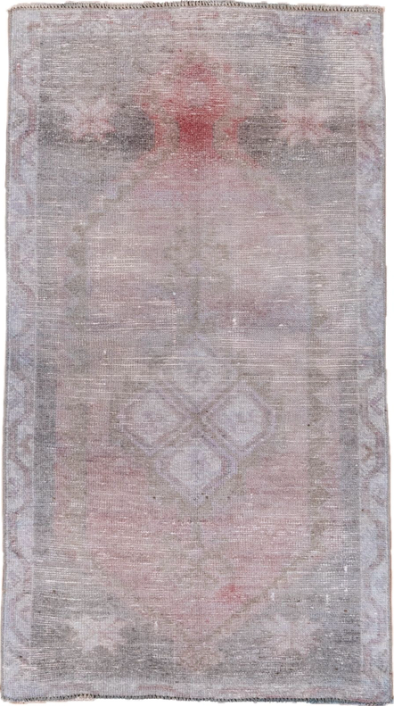 2' x 5' one-of-a-kind handmade vintage Oushak small size rug. Color palette: dark gray, dim gray, gray, light gray