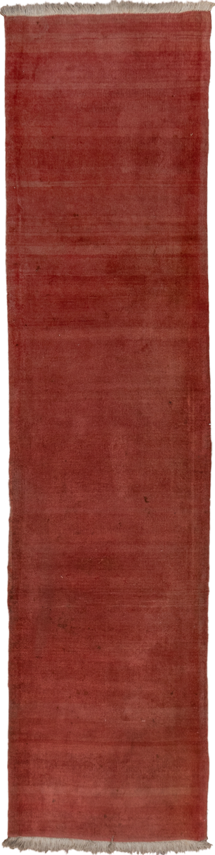 2' x 11' one-of-a-kind handmade vintage Chinese runner rug. Color palette: pink, off-white, gray, red, brown, light gray