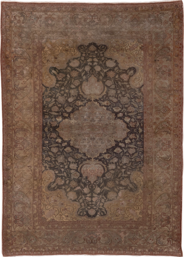 4' x 6' one-of-a-kind handmade vintage Sivas small size rug. Color palette: brown, gray, light gray, off-white, pink