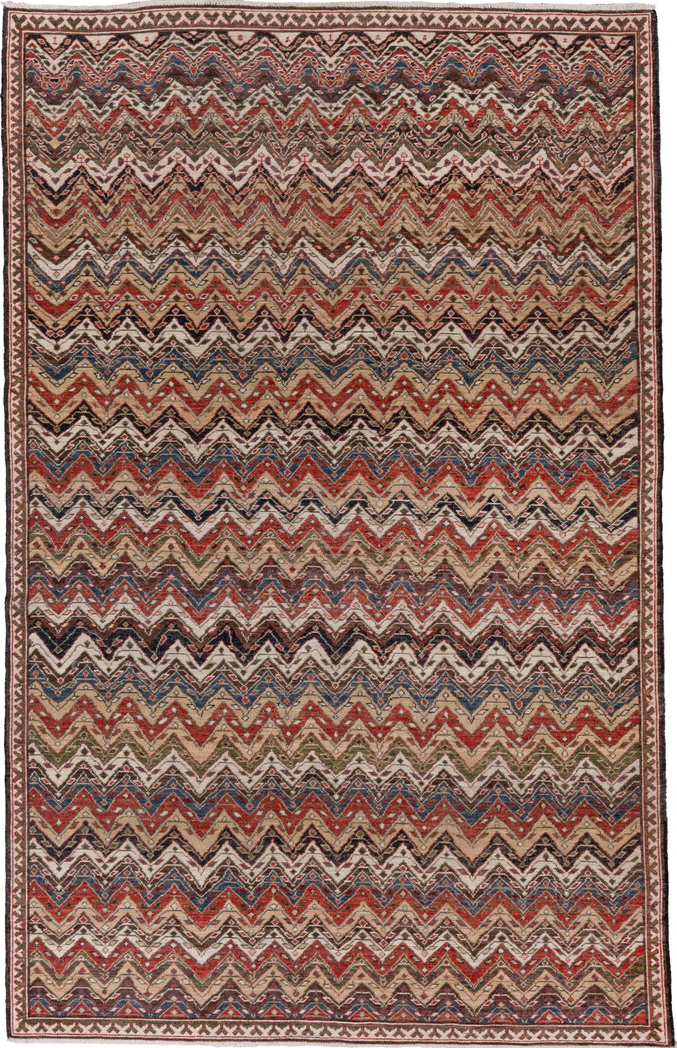 5' x 9' one-of-a-kind handmade vintage NW Persian medium size rug. Color palette: blue, brown, gray, light gray, off-white