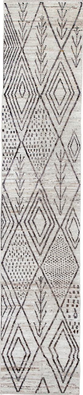 2' x 13' one-of-a-kind handmade vintage Tulu runner rug. Color palette: blue, dark gray, gainsboro, gray, light blue