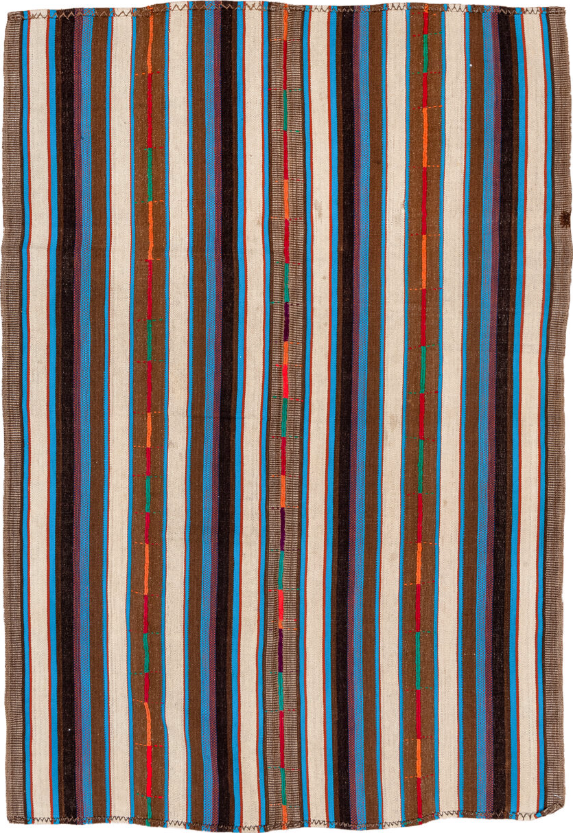 5' x 7' one-of-a-kind handmade vintage Kilim rug. Color palette: antiquewhite, blue, brown, gray, green, light blue