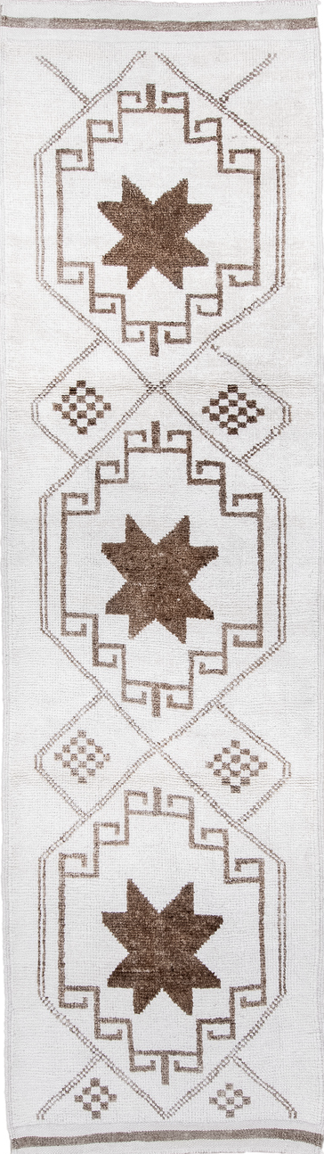 3' x 11' one-of-a-kind handmade vintage Kars runner rug. Color palette: brown, dark gray, gainsboro, gray, lavender blush