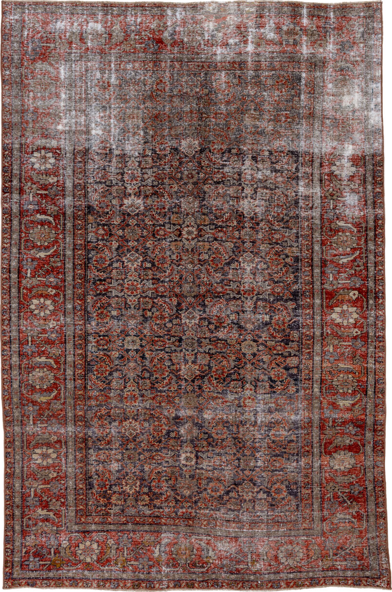 5' x 8' one-of-a-kind handmade vintage Mahal medium size rug. Color palette: black, brown, dark gray, gray, light gray