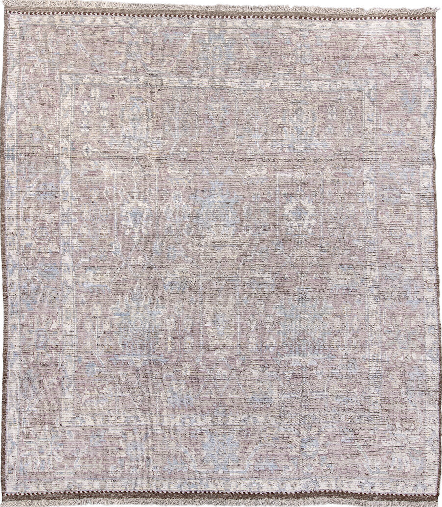 8' x 9' one-of-a-kind handmade vintage Tulu rug. Color palette: black, charcoal, dark gray, dim gray, gainsboro, gray