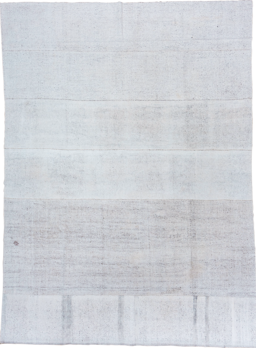 8' x 12' one-of-a-kind handmade vintage Flatweave large size rug. Color palette: dark gray, dim gray, gainsboro, ghost white