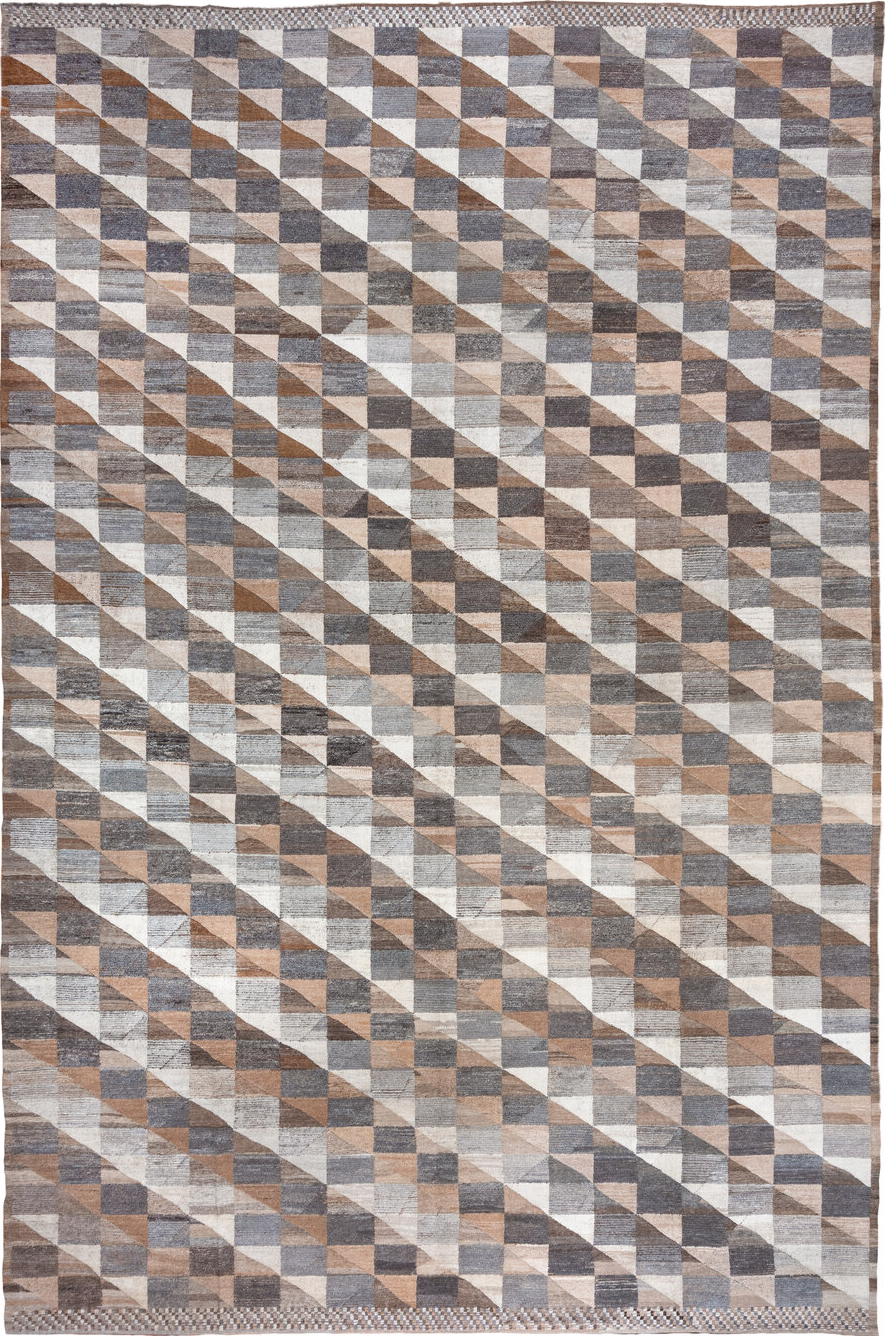 13' x 20' one-of-a-kind handmade vintage Tulu oversize rug. Color palette: brown, dark gray, dim gray, gainsboro, gray