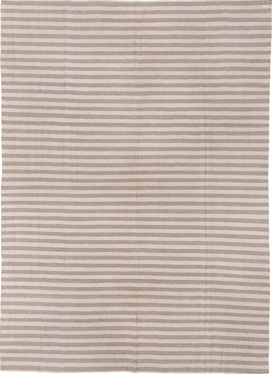 10' x 14' one-of-a-kind handmade vintage Kilim large size rug. Color palette: gray, light gray, off-white, pink