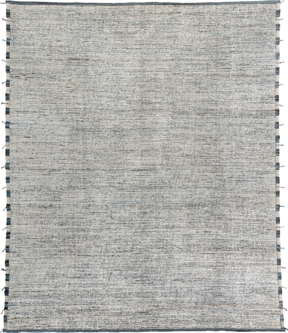 12' x 14' one-of-a-kind handmade vintage Tulu oversize rug. Color palette: gray, off-white, light gray, gainsboro, dim gray