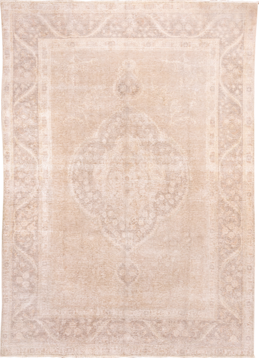 8' x 11' one-of-a-kind handmade vintage Tabriz large size rug. Color palette: antiquewhite, brown, gray, lavender blush