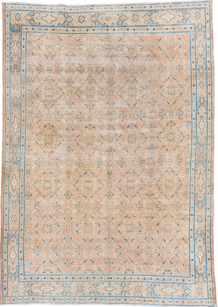 8' x 12' one-of-a-kind handmade vintage Khorassan large size rug. Color palette: gray, light gray, off-white, light blue