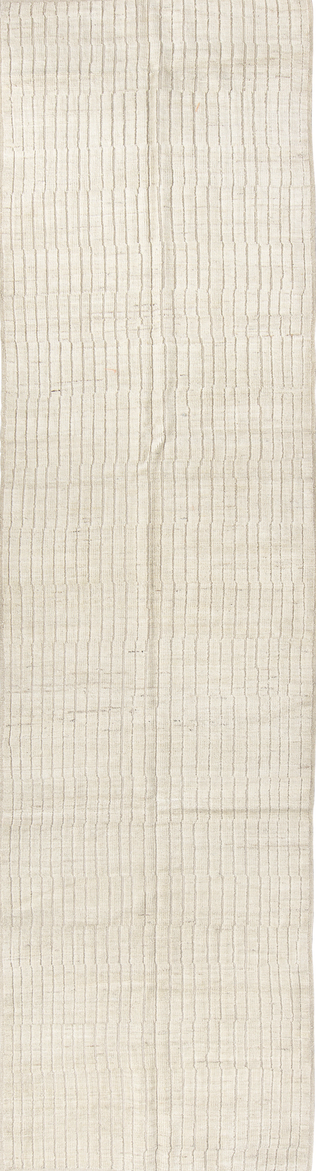 3' x 11' one-of-a-kind handmade vintage Tulu runner rug. Color palette: black, dark gray, gainsboro, gray, light gray, linen