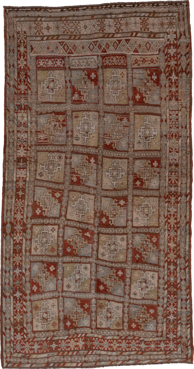 5' x 9' one-of-a-kind handmade vintage NW Persian medium size rug. Color palette: brown, gray, pink, red