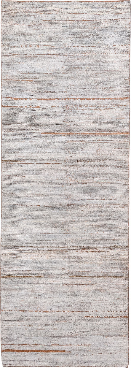 3' x 8' one-of-a-kind handmade vintage Tulu runner rug. Color palette: brown, dark gray, dim gray, gainsboro, gray