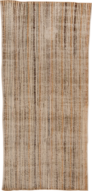 2' x 6' one-of-a-kind handmade vintage Tulu runner rug. Color palette: brown, gray, light gray, off-white, orange, snow
