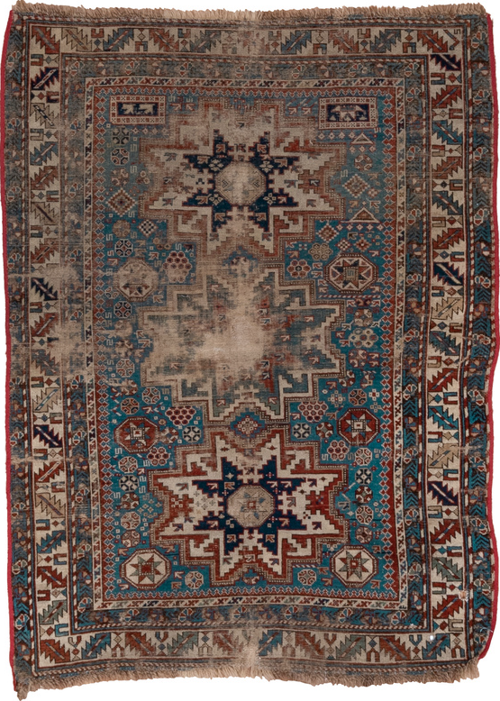 3' x 4' one-of-a-kind handmade vintage Shirvan small size rug. Color palette: black, blue, brown, dim gray, gray, light gray