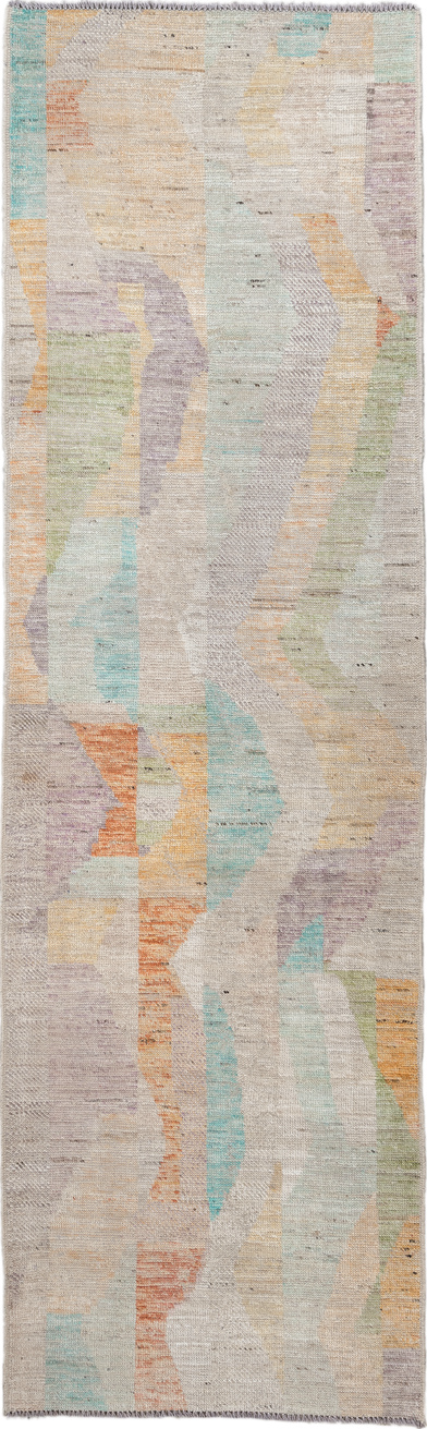 3' x 9' one-of-a-kind handmade vintage Kilim runner rug. Color palette: brown, burlywood, dark gray, gainsboro, gray
