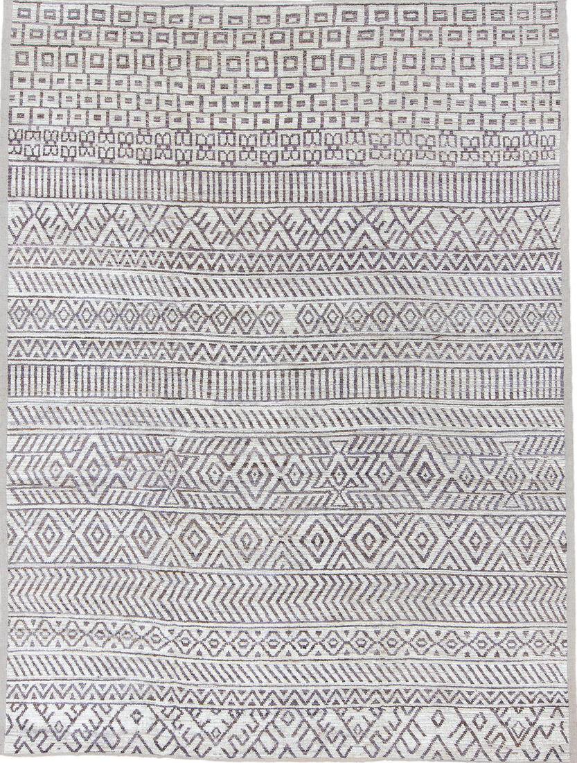 9' x 12' one-of-a-kind handmade vintage Tulu large size rug. Color palette: black, dark gray, gainsboro, gray, light gray