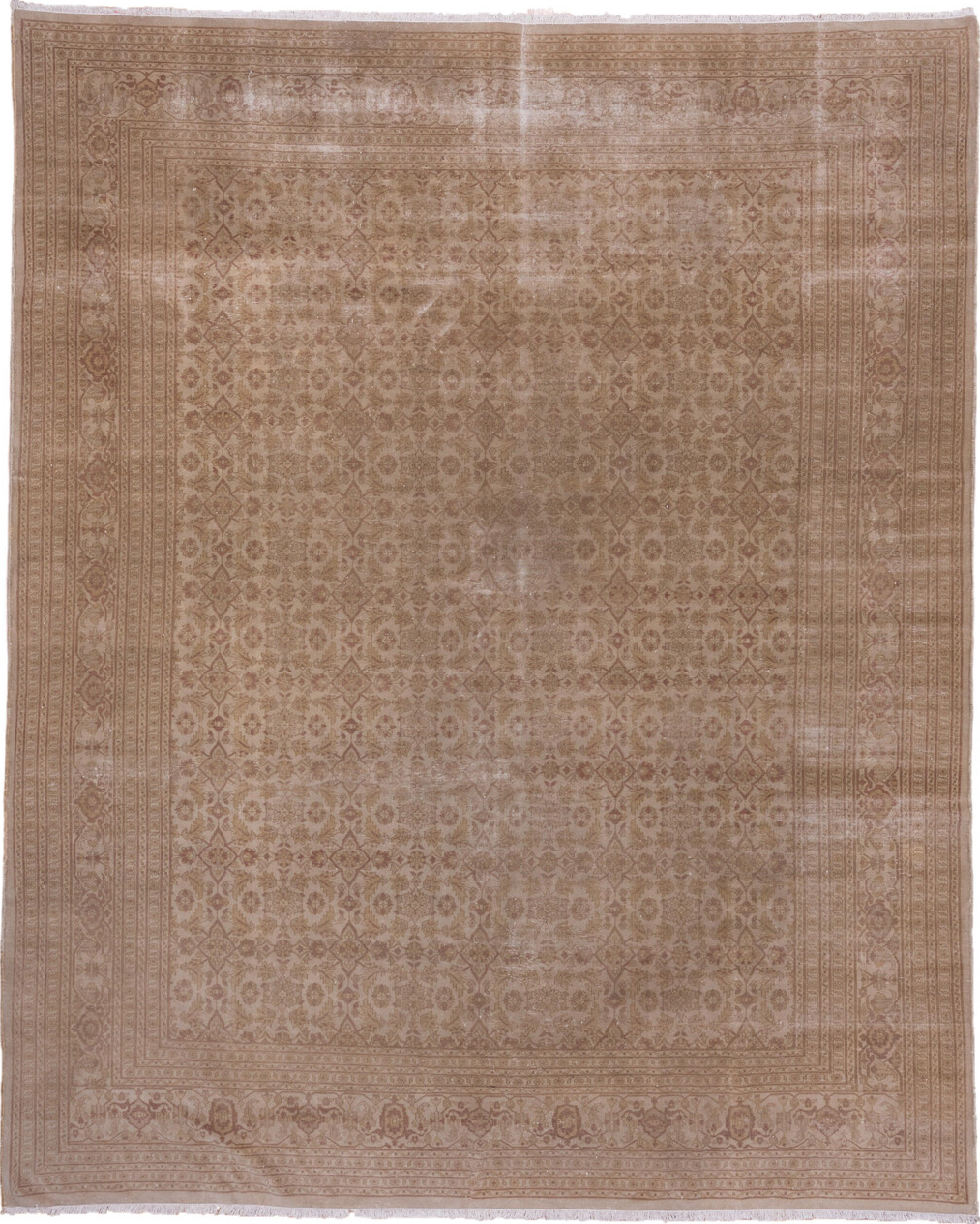 9' x 11' one-of-a-kind handmade vintage Sivas large size rug. Color palette: brown, gray, light gray, off-white, pink