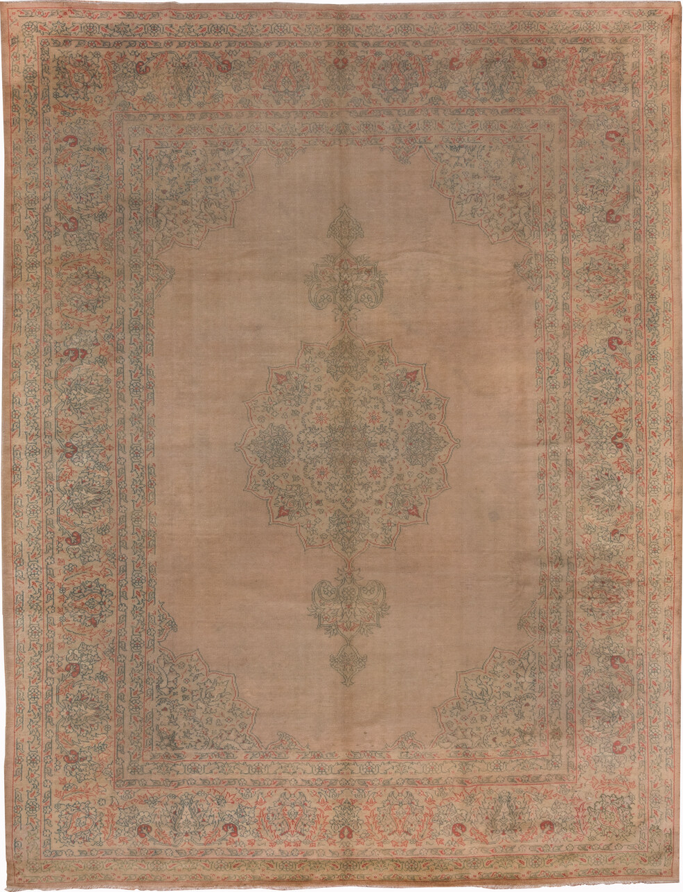 9' x 11' one-of-a-kind handmade vintage Oushak large size rug. Color palette: brown, gray, pink
