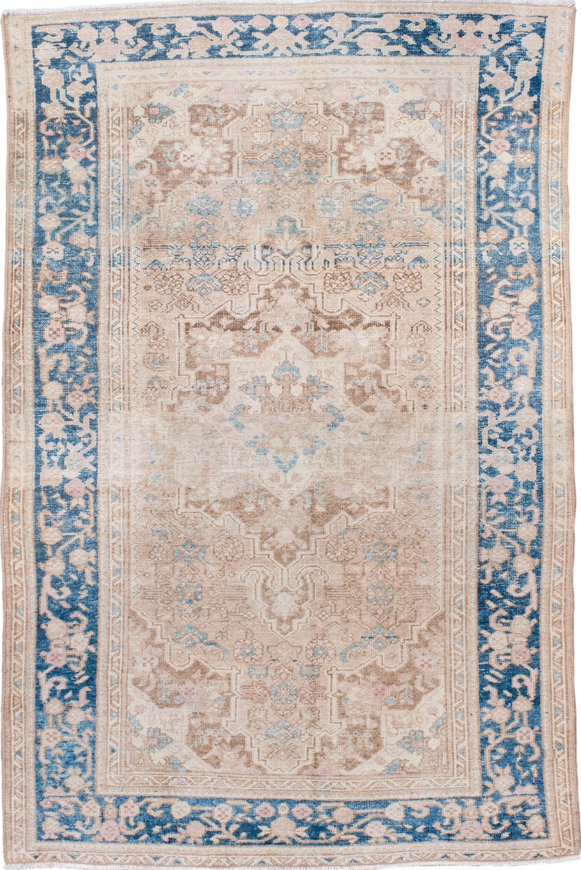 4' x 6' one-of-a-kind handmade vintage Hamadan small size rug. Color palette: black, blue, dark gray, fiord, gray