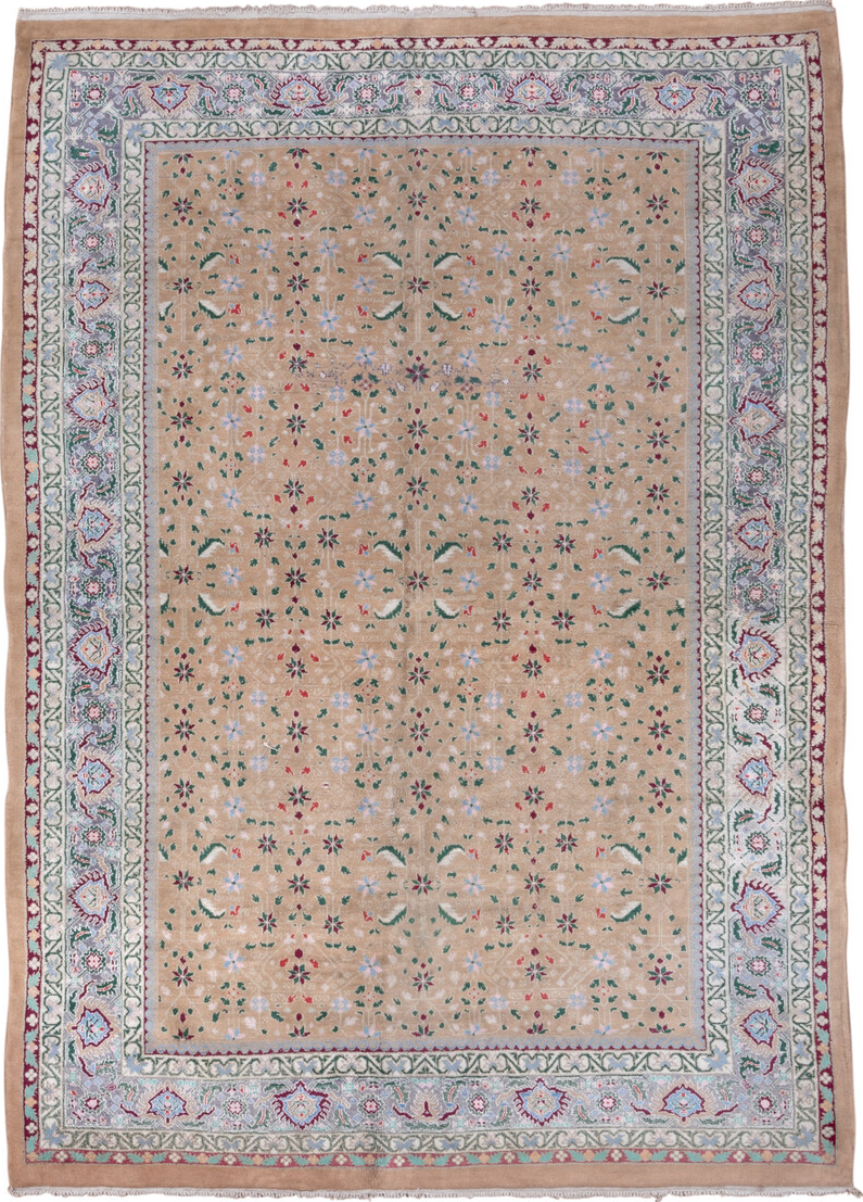 6' x 8' one-of-a-kind handmade vintage Agra medium size rug. Color palette: brown, dark gray, dim gray, gainsboro, gray