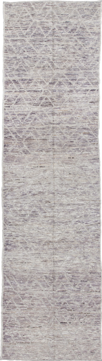 3' x 11' one-of-a-kind handmade vintage Tulu runner rug. Color palette: dark gray, gainsboro, gray, light gray, off-white