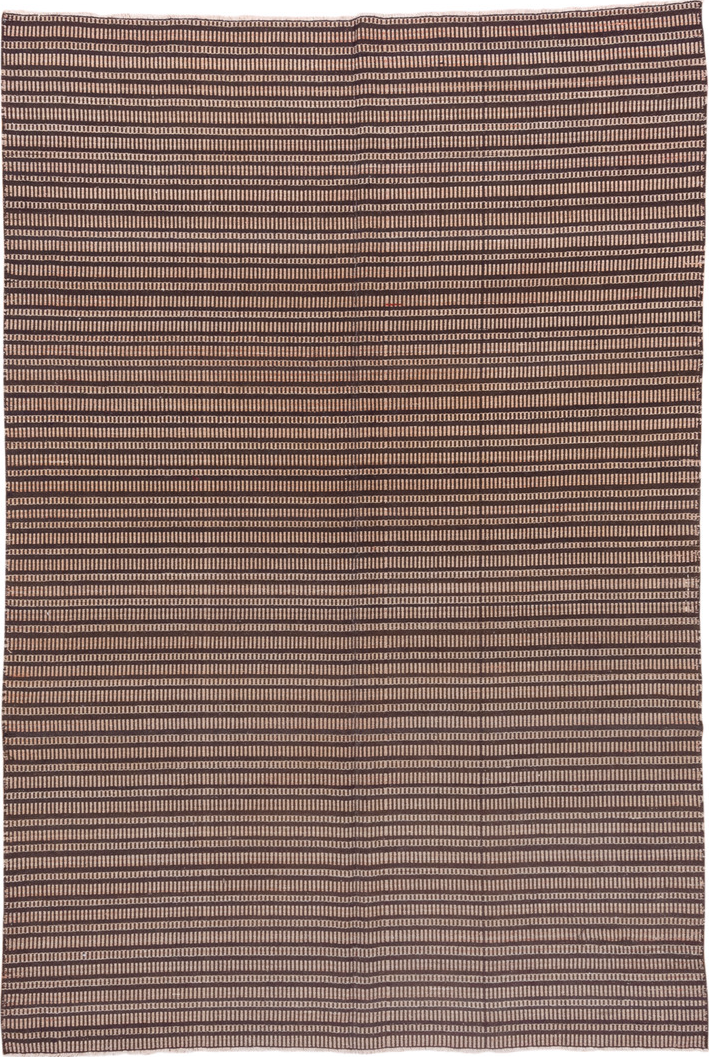6' x 8' one-of-a-kind handmade vintage Jijim medium size rug. Color palette: brown, gray, light gray, off-white, pink, snow