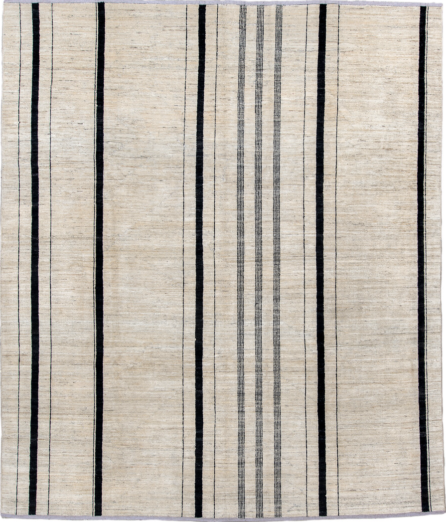 8' x 9' one-of-a-kind handmade vintage Tulu rug. Color palette: black, charcoal, dim gray, gainsboro, gray, light gray