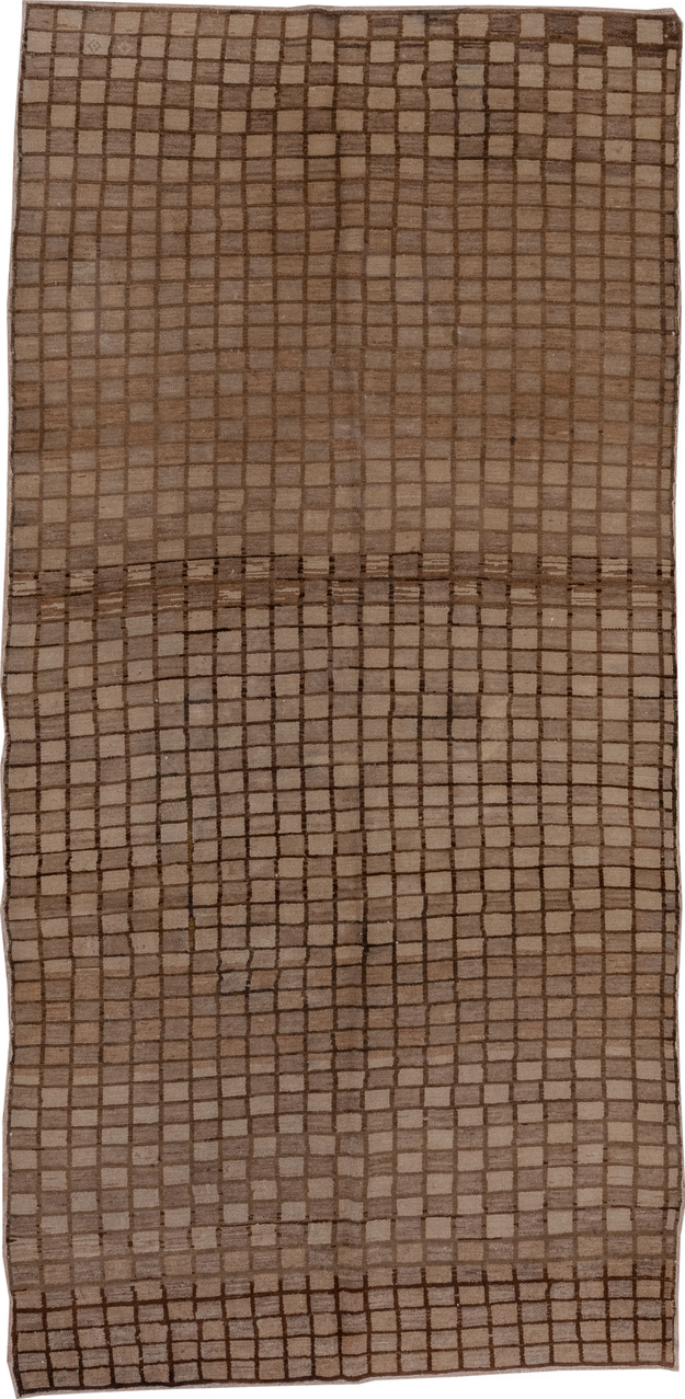 6' x 11' one-of-a-kind handmade vintage Oushak large size rug. Color palette: brown, gray, pink