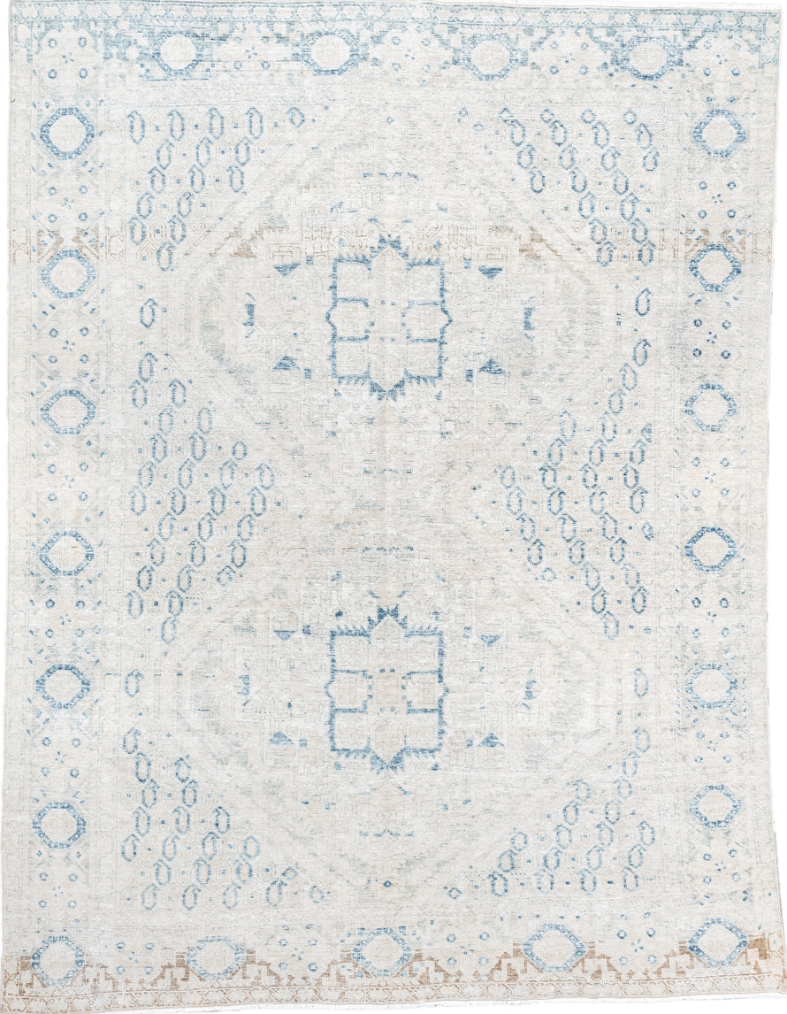 5' x 6' one-of-a-kind handmade vintage Afshar rug. Color palette: azure, blue, gainsboro, gray, light blue, light gray