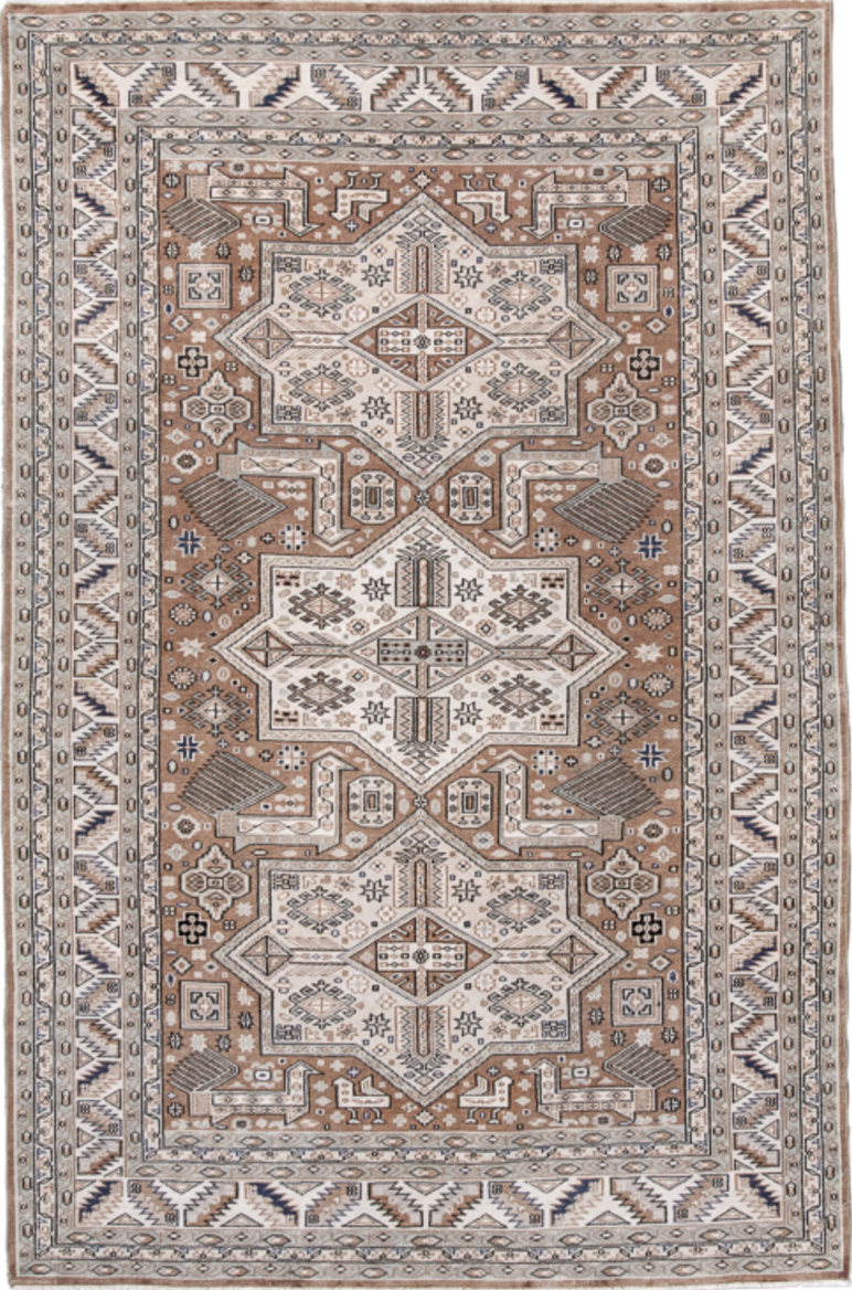 4' x 6' one-of-a-kind handmade vintage Pakistan small size rug. Color palette: black, blue, dim gray, fiord, gray