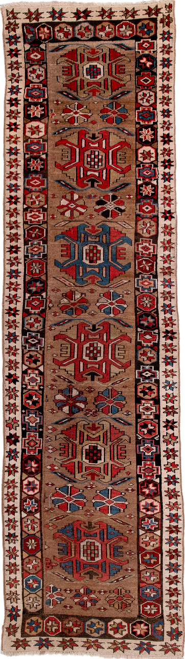 2' x 9' one-of-a-kind handmade vintage NW Persian runner rug. Color palette: blue, brown, dark red, fire brick, gray