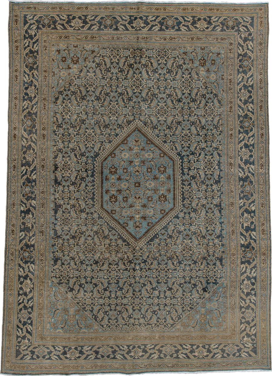 7' x 10' one-of-a-kind handmade vintage Tabriz large size rug. Color palette: brown, dim gray, gainsboro, gray, light gray