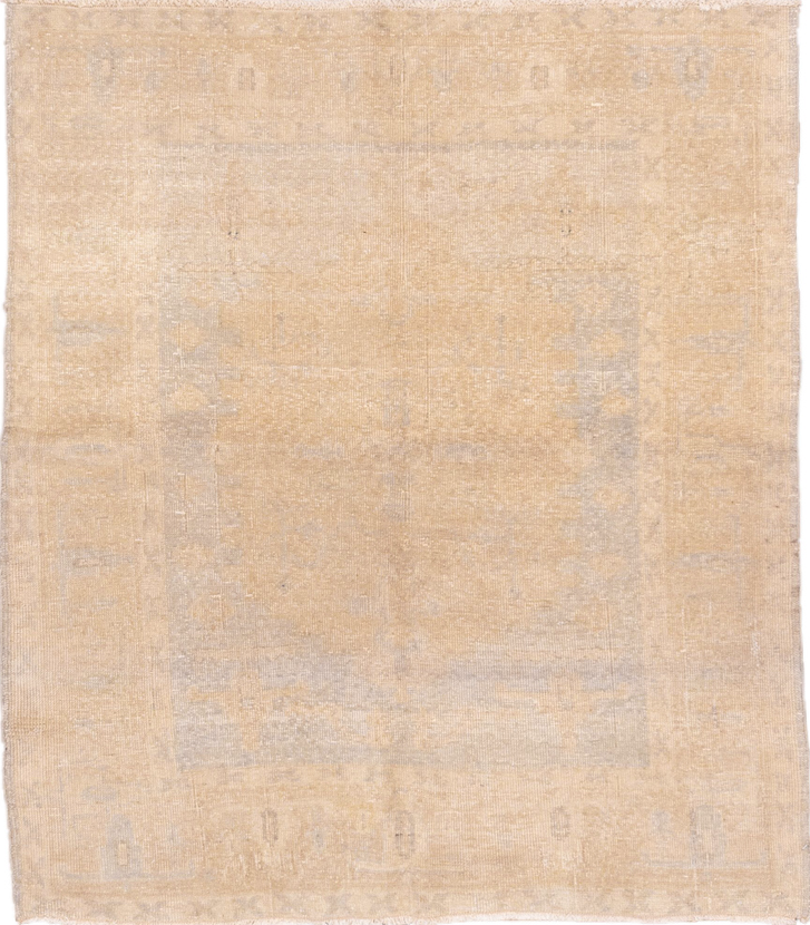 5' x 5' one-of-a-kind handmade vintage Oushak rug. Color palette: antiquewhite, bisque, blanched almond, brown, gainsboro