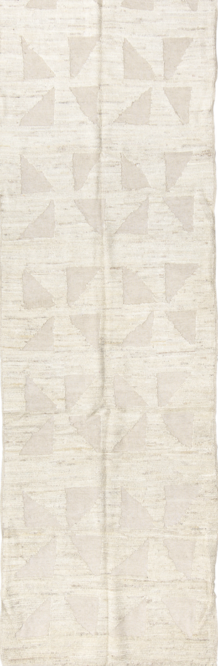 2' x 11' one-of-a-kind handmade vintage Tulu runner rug. Color palette: dark gray, gainsboro, gray, light gray, off-white