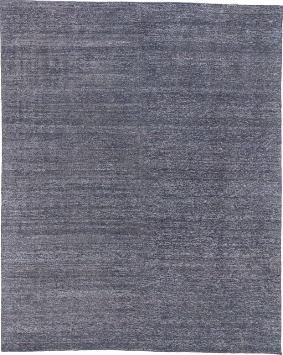 11' x 14' one-of-a-kind handmade vintage Sari Silk oversize rug. Color palette: black, blue, charcoal, gainsboro, gray