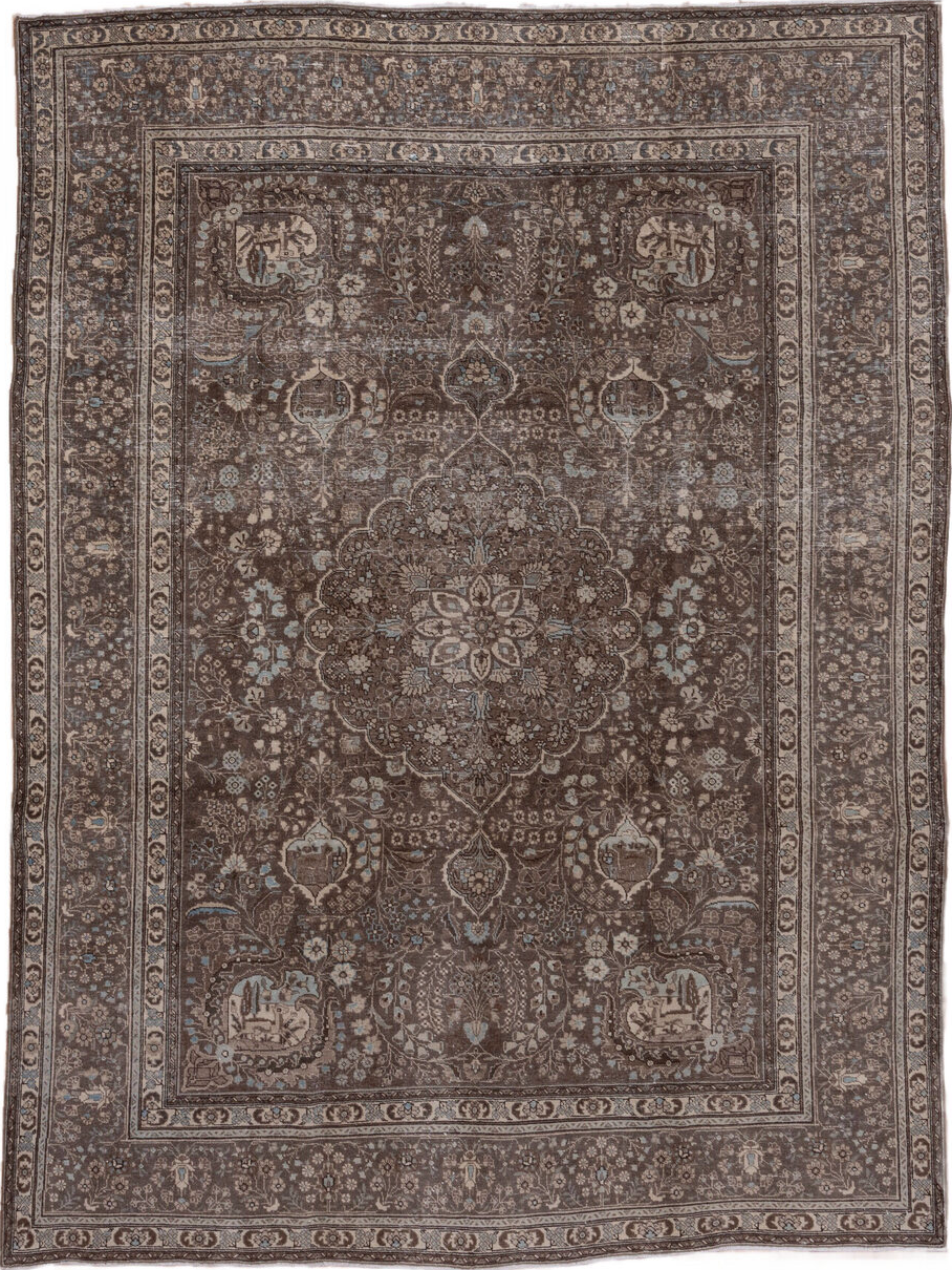 8' x 10' one-of-a-kind handmade vintage Sivas large size rug. Color palette: black, brown, dim gray, gray, light gray