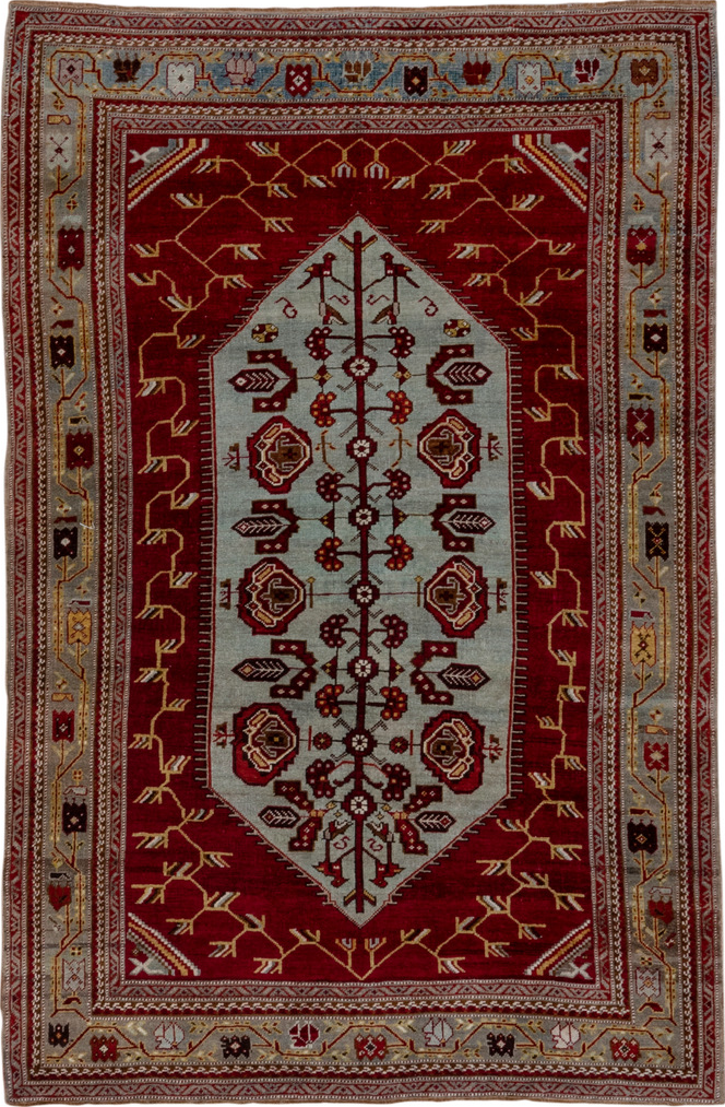 5' x 7' one-of-a-kind handmade vintage Oushak rug. Color palette: brown, gray, pink