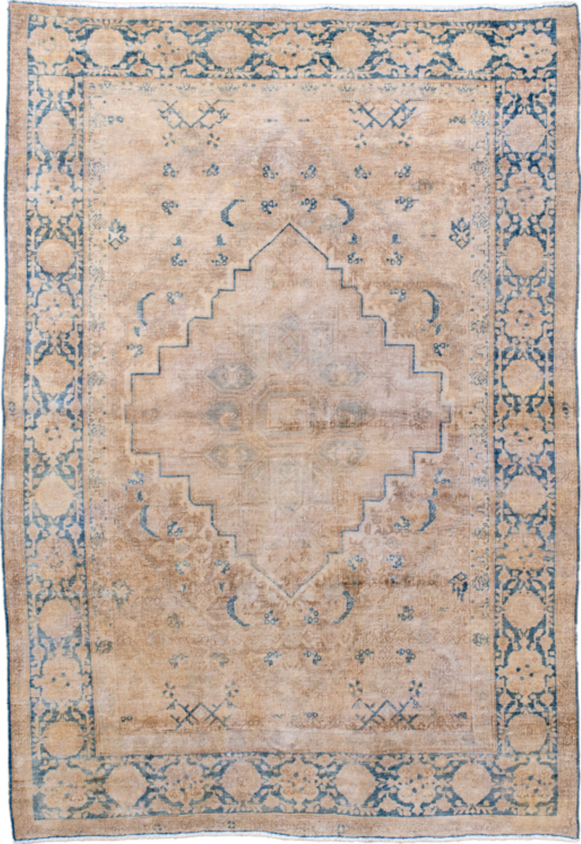 4' x 6' one-of-a-kind handmade vintage Tabriz small size rug. Color palette: blue, brown, gray, light gray, light slate gray