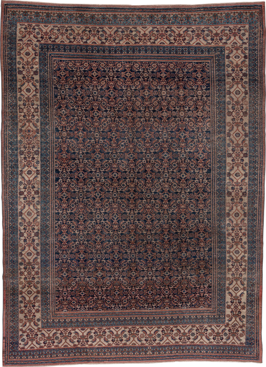 8' x 11' one-of-a-kind handmade vintage Khorassan large size rug. Color palette: black, blue, brown, gray, light gray