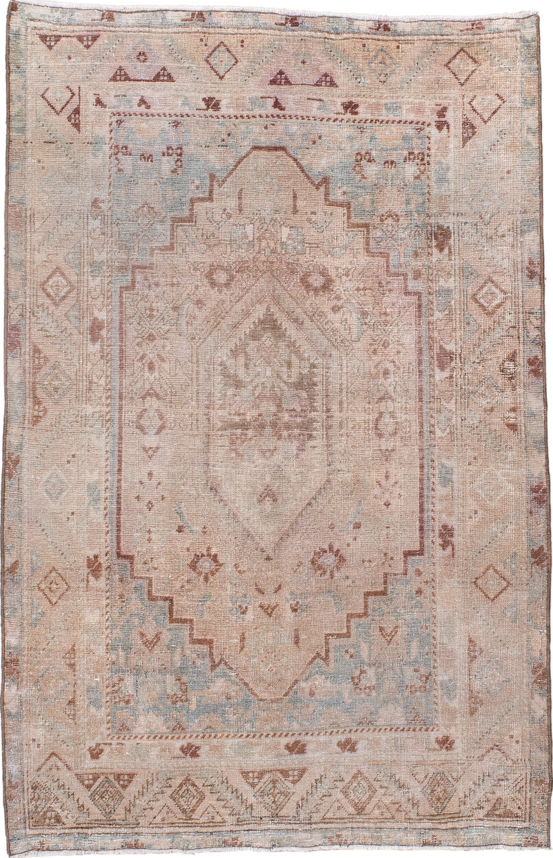 3' x 5' one-of-a-kind handmade vintage Sarouk small size rug. Color palette: brown, floral white, gray, light gray