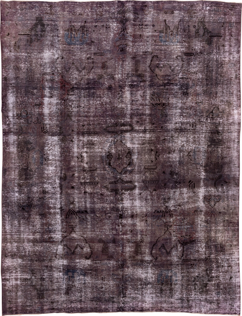 9' x 12' one-of-a-kind handmade vintage Distressed large size rug. Color palette: gray, light gray, off-white, pink