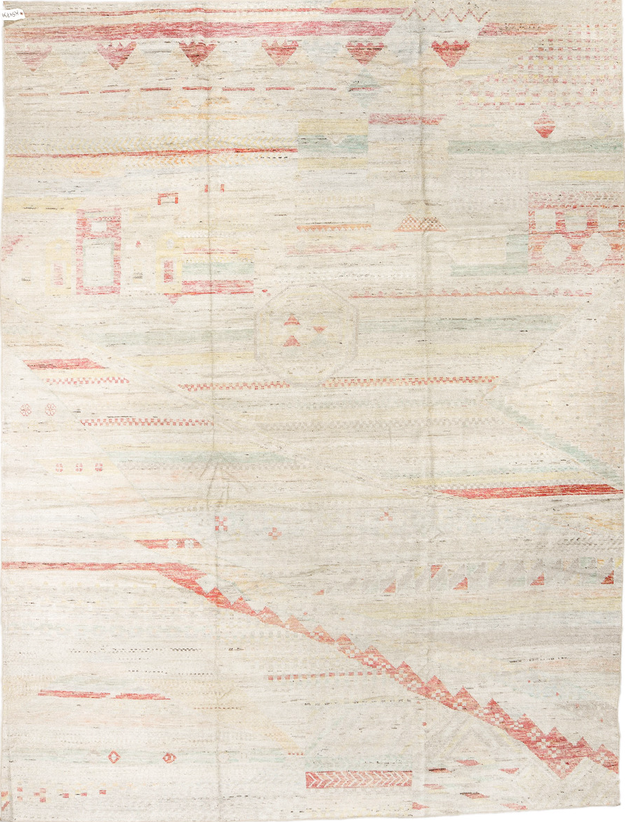 10' x 13' one-of-a-kind handmade vintage Tulu large size rug. Color palette: brown, gainsboro, gray, light gray, linen