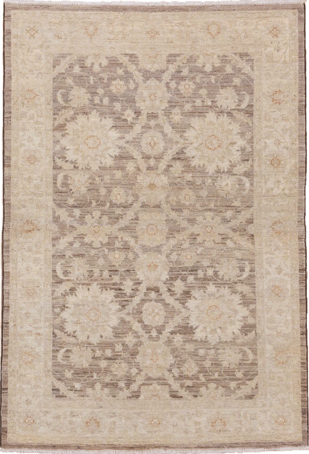 4' x 5' one-of-a-kind handmade vintage Sivas small size rug. Color palette: brown, gray, light gray, off-white, orange, pink
