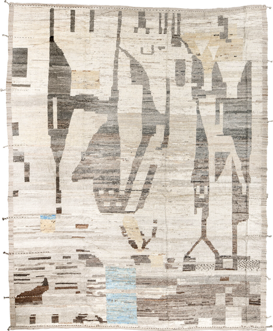 10' x 13' one-of-a-kind handmade vintage Tulu large size rug. Color palette: dark gray, dim gray, gray, light gray