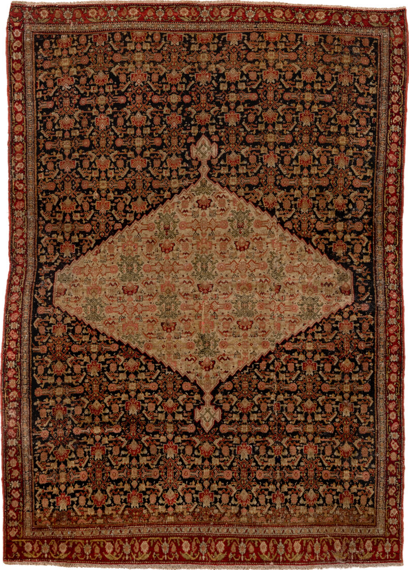 4' x 6' one-of-a-kind handmade vintage Senne small size rug. Color palette: brown, gray, red