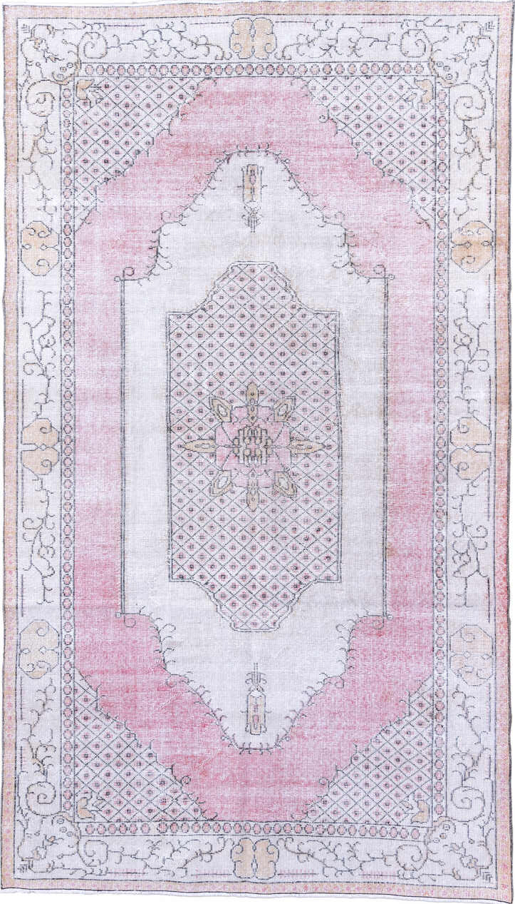 5' x 9' one-of-a-kind handmade vintage Sparta medium size rug. Color palette: blue, gray, light blue, light gray, off-white