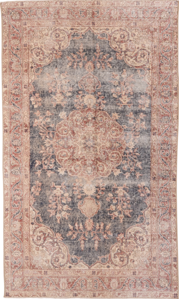 3' x 6' one-of-a-kind handmade vintage Oushak small size rug. Color palette: brown, dim gray, gray, light gray, off-white